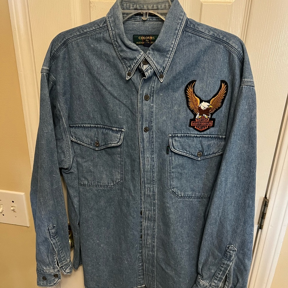 Men’s Harley Davidson Colours Adult L(16-16.5) Denim Button Down Shirt
